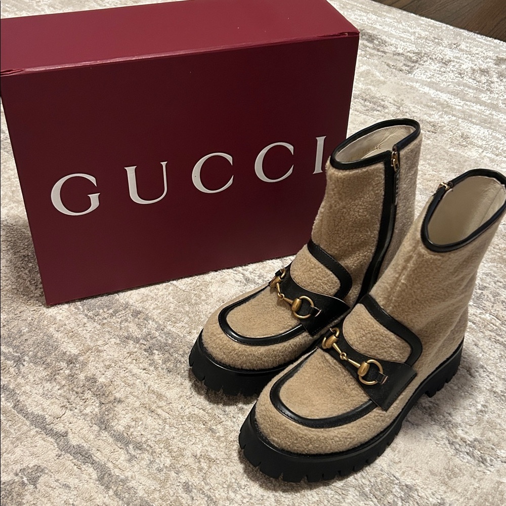 gucci women’s wool horsebit boots
